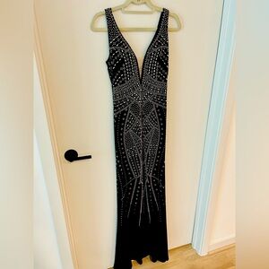 Xscape Navy Formal Beaded Gown